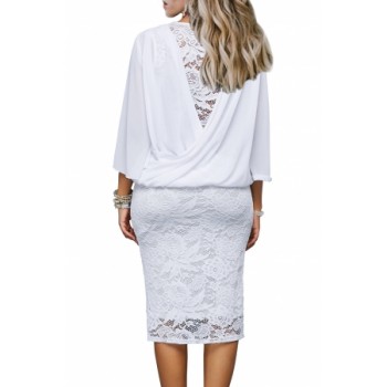 White Lace Patchwork Draped Poncho Dress